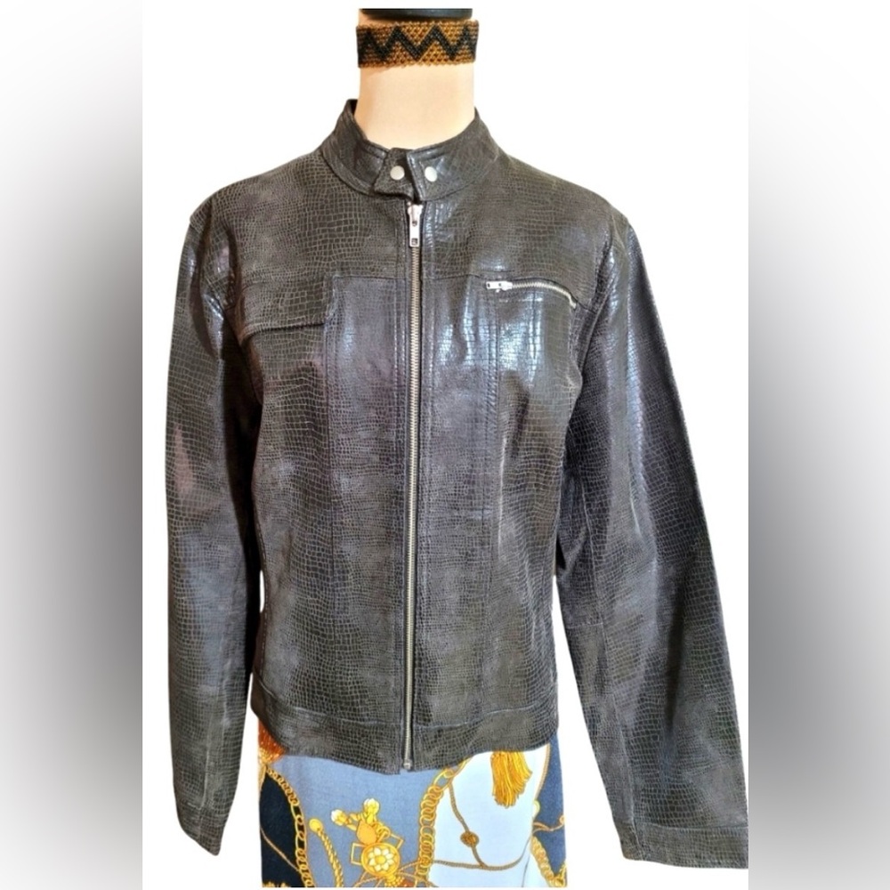 I.E. Genuine Leather Jacket - Olive Green